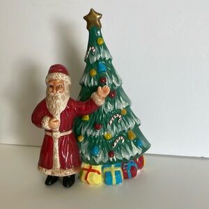 Vintage 1987 Small China Ceramic Santa Decorated Christmas Holiday Winter Tree